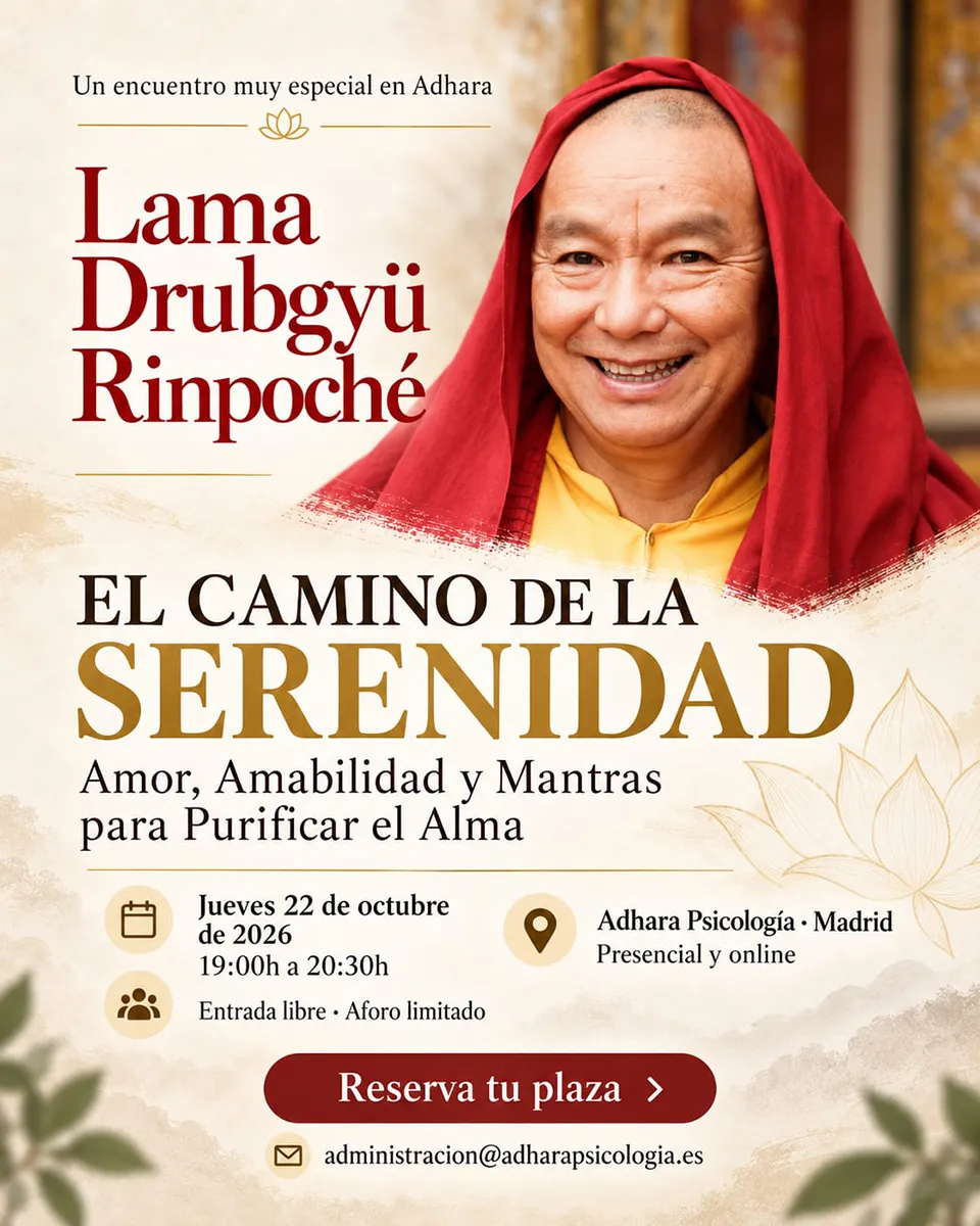 Cartel Charla El camino de la serenidad en Adhara Psicología